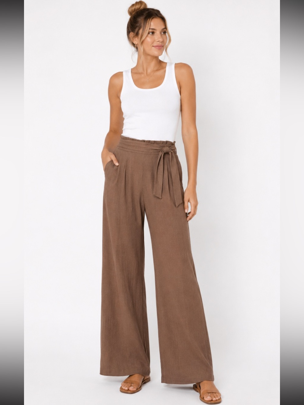 Zac & Rachel Brown High Waist Wide Leg Tie‎ Front Pants - Size 12